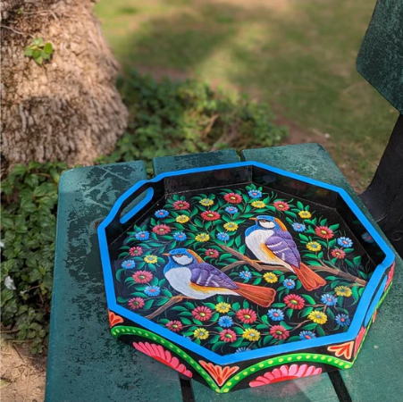 Sparrow Painted Octagon Tray
