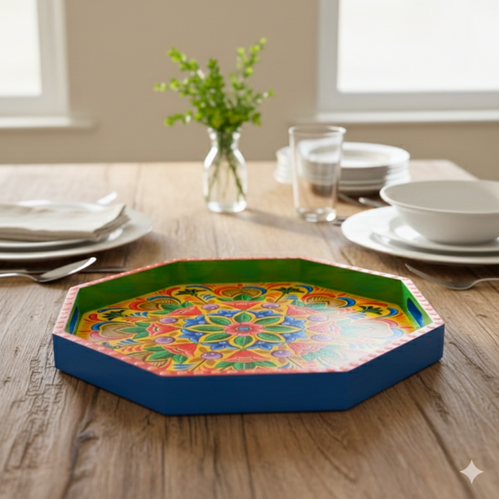 Yellow Hand Painted Octagon Tray