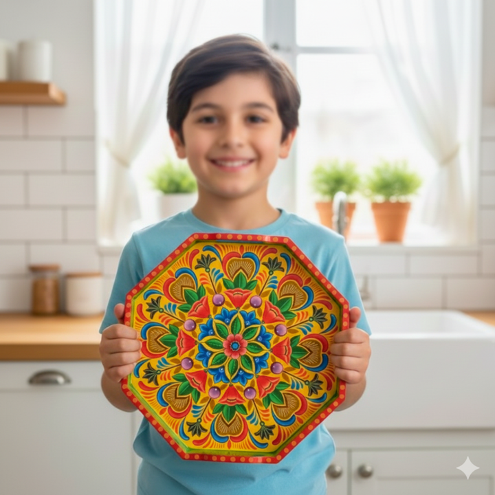 Yellow Hand Painted Octagon Tray