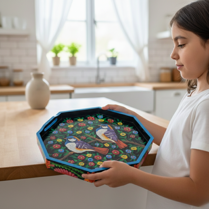 Sparrow Painted Octagon Tray