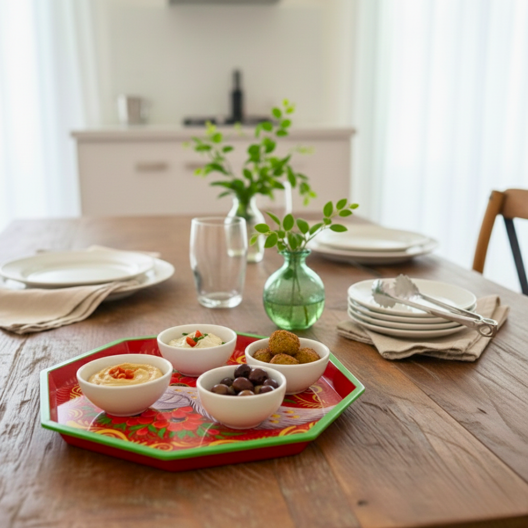 Red Octagon Peacock Tray