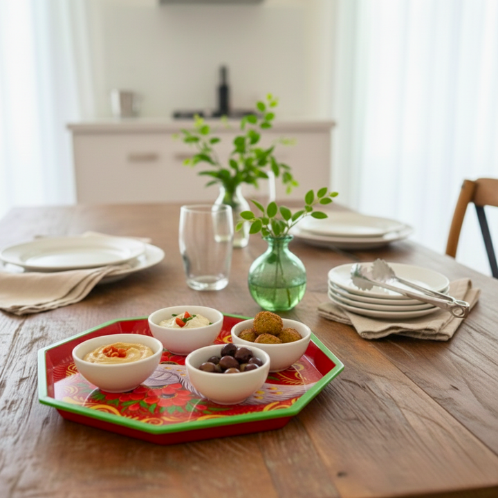 Red Octagon Peacock Tray